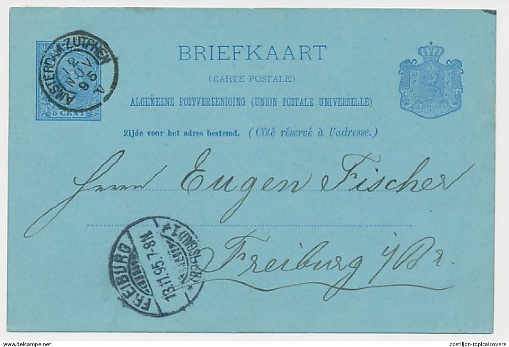 Trein Kleinrondstempel Amsterdam - Zutphen V 1895 - Lettres & Documents