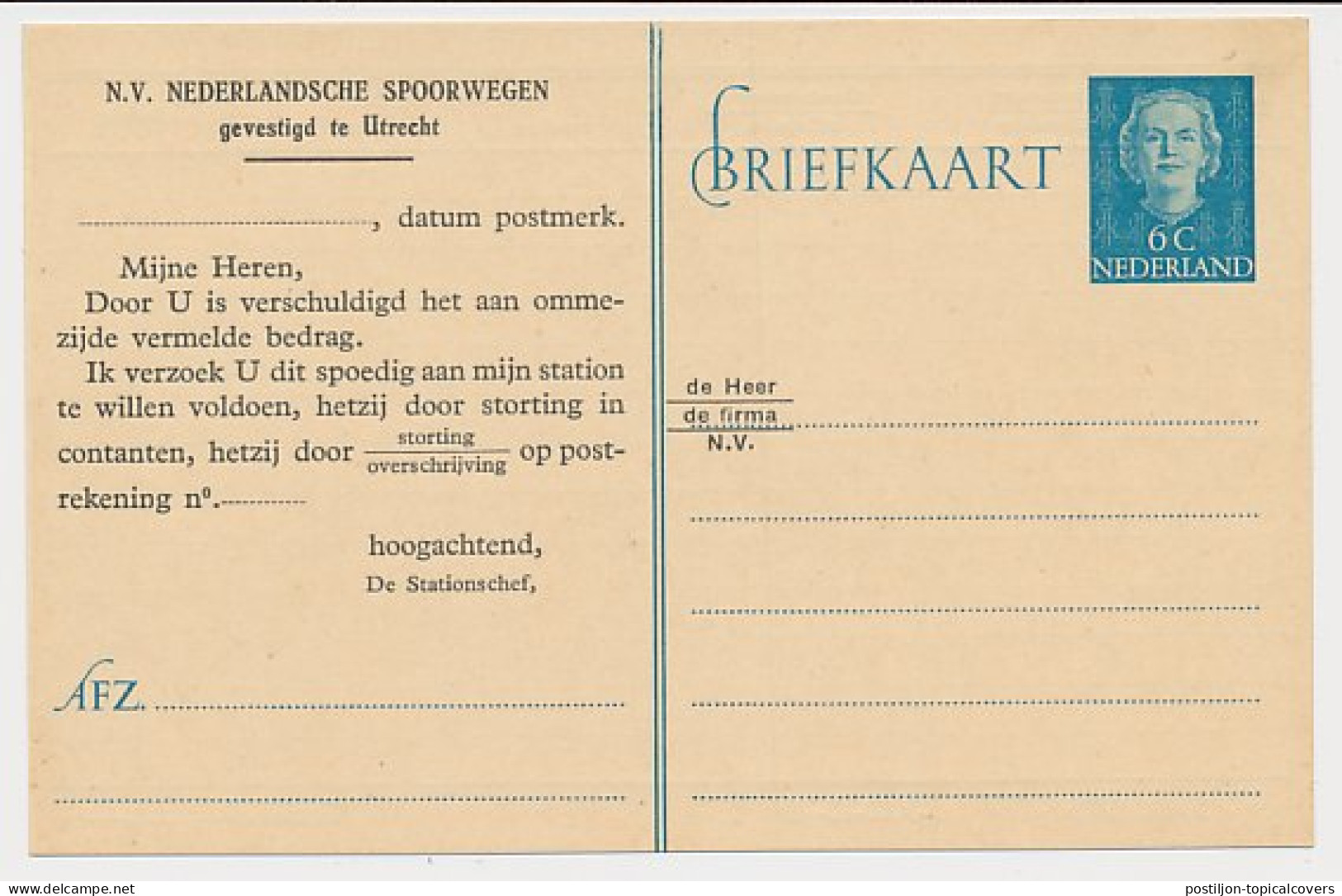 Spoorwegbriefkaart G. NS302 I - Entiers Postaux