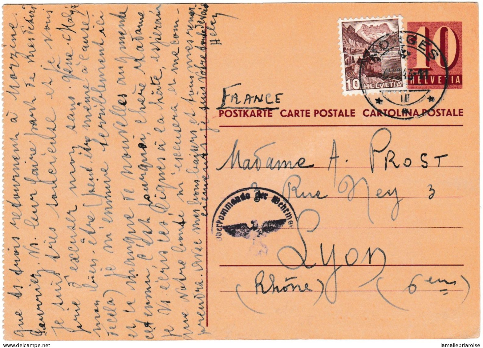 Suisse, Entier Postal Avec Complément D'affranchissement Pour Lyon - Storia Postale