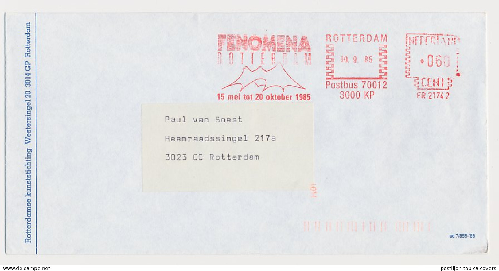 Meter Cover Netherlands 1985 Fenomena Rotterdam 1985 - Exhibition With Scientific Experiments - Sonstige & Ohne Zuordnung