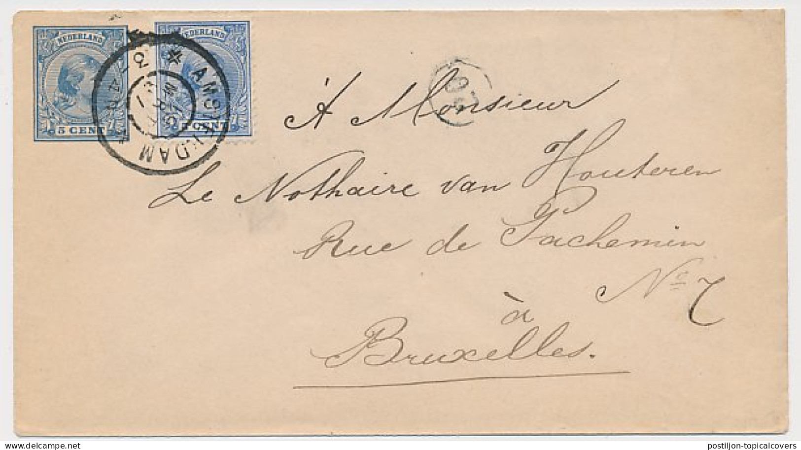 Envelop G. 5 / Bijfrankering Amsterdam - Belgie 1897 - Material Postal