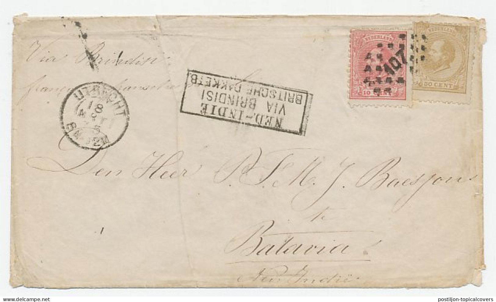 Utrecht - Ned. Indie 1875 - Via Brindisi Britsche Pakketb. - Storia Postale