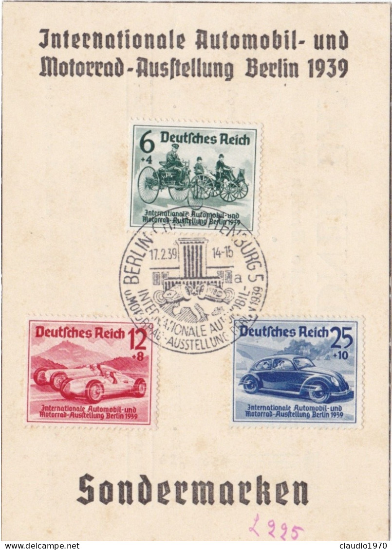 GERMANIA - Terzo Reich - Esposizione Internazionale Di Automobili E Motociclette Berlino 1939 - Lettres & Documents