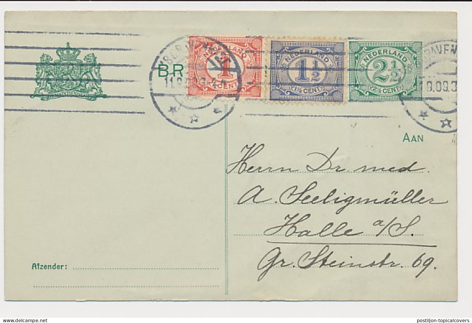 Briefkaart G. 80 A I / Bijfrankering Den Haag - Duitsland 1909 - Entiers Postaux
