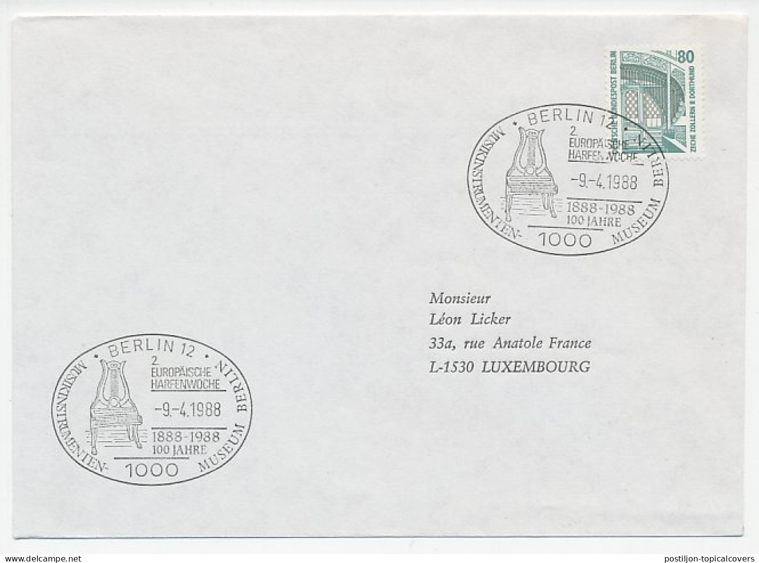 Cover / Postmark Germany 1988 Harp - Music