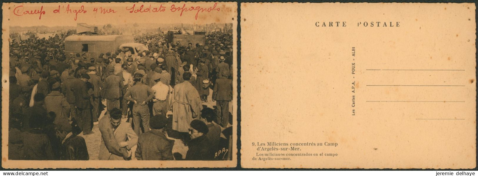 Carte Postale - Guerre D'Espagne : Les Miliciens Concentrés Au Camp D'argelès-sur-mer (n°9, Trou De Punaise) - Andere & Zonder Classificatie