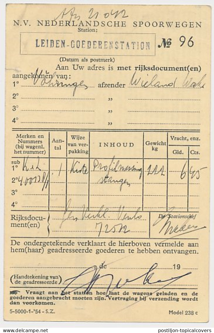 Spoorwegbriefkaart G. NS315 D - Leiden - Gouda 1954 - Ganzsachen