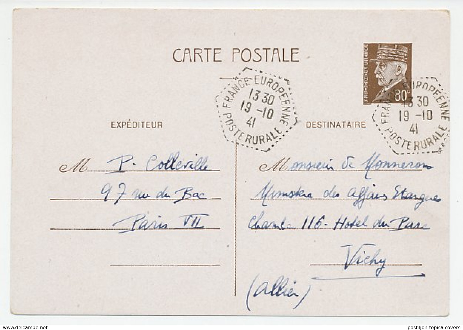 Postcard / Postmark France 1941 The European France - European Community