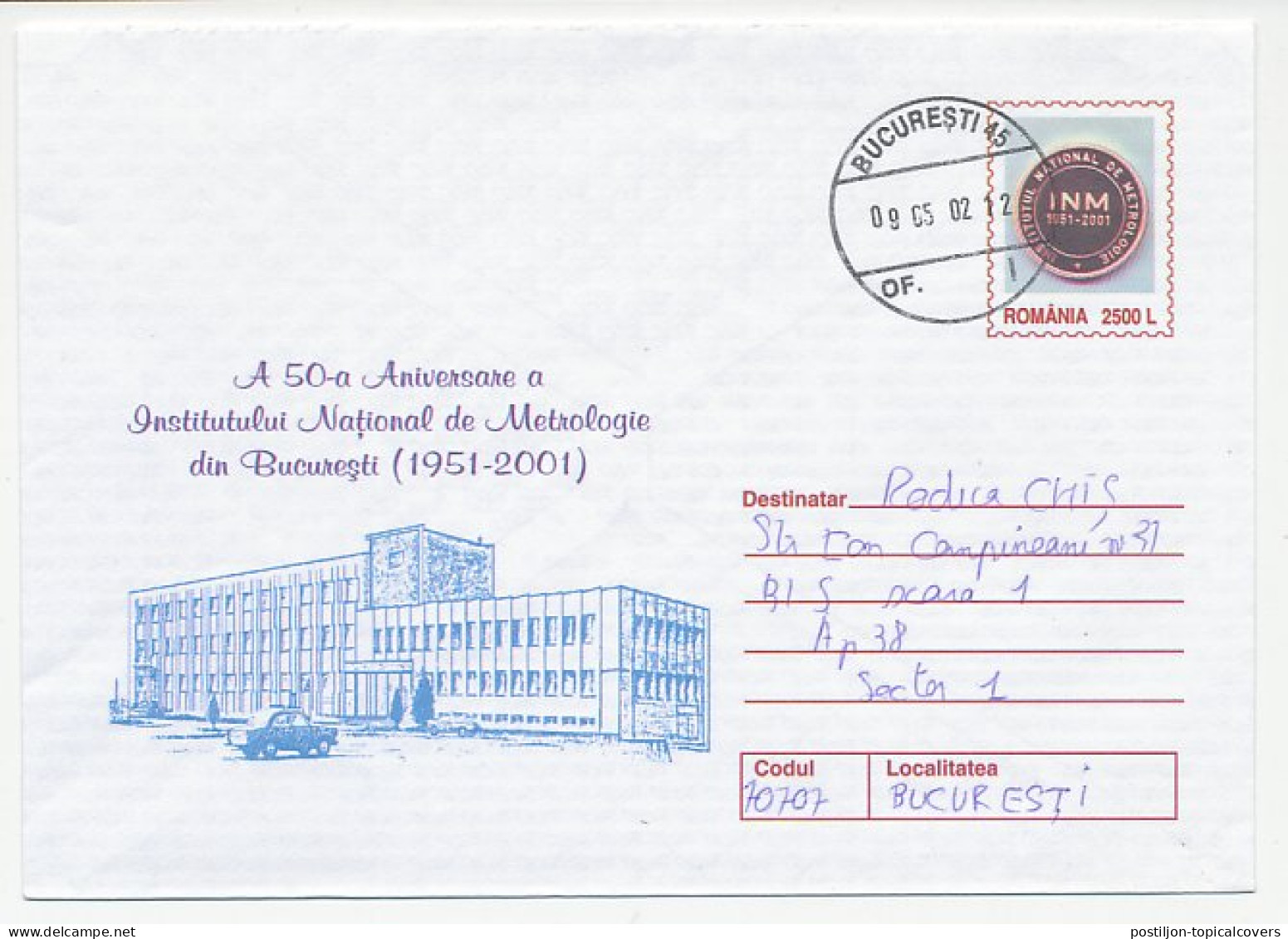 Postal Stationery Romania 2002 Metrology Institute - Climat & Météorologie