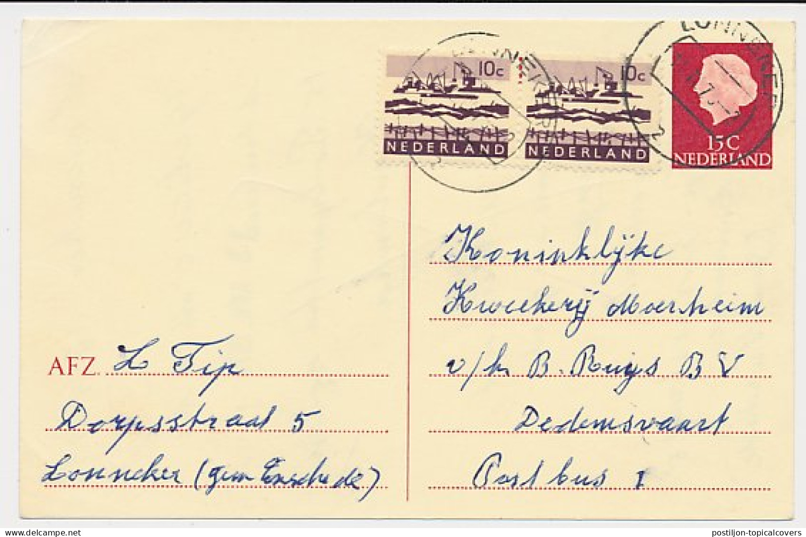 Briefkaart G. 338 / Bijfrankering Lonneker - Dedemsvaart 1975 - Postal Stationery