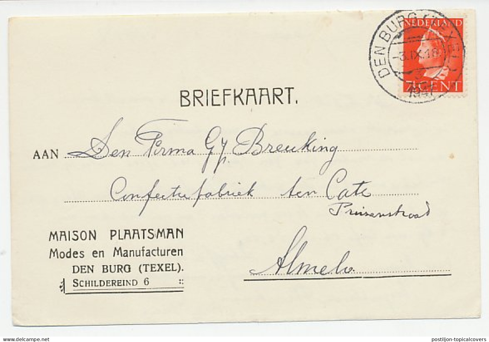 Firma Briefkaart Den Burg Texel 1947 - Manufacturen - Zonder Classificatie