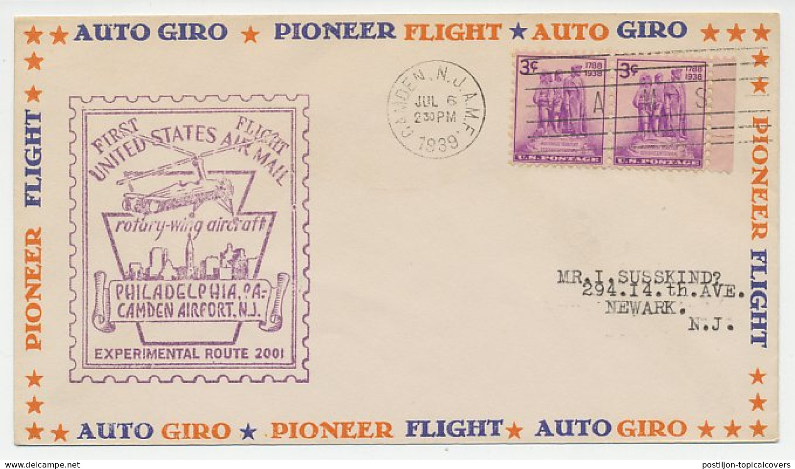 Cover / Postmark USA 1939 Rotary Wing Aircraft - Helicopter - Pioneer Flight - Auto Giro - Aerei