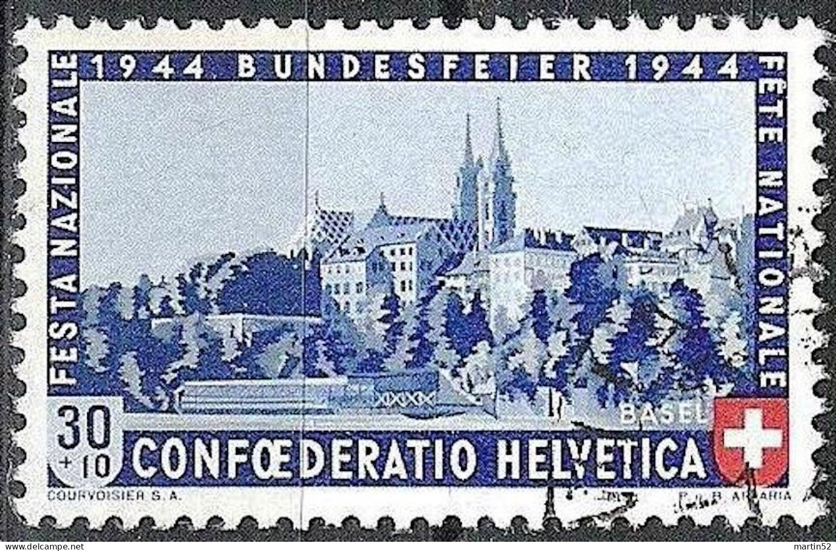 Schweiz Suisse Pro Patria 1944: "Münster Basel" Zu WII 25 Mi 434 Yv 398 Mit Eck-Stempel Von VILLARABOUD (Zu CHF 30.00) - Used Stamps