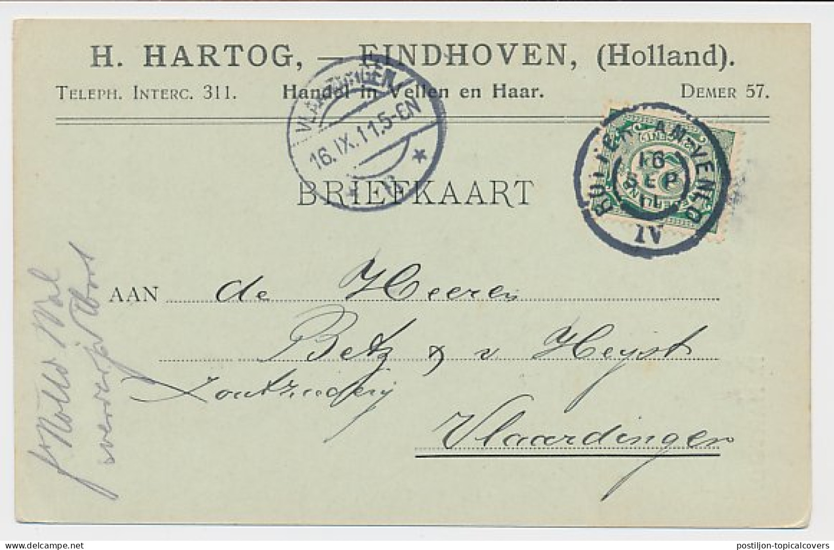 Firma Briefkaart Eindhoven 1911 - Vellen - Haar - Sin Clasificación