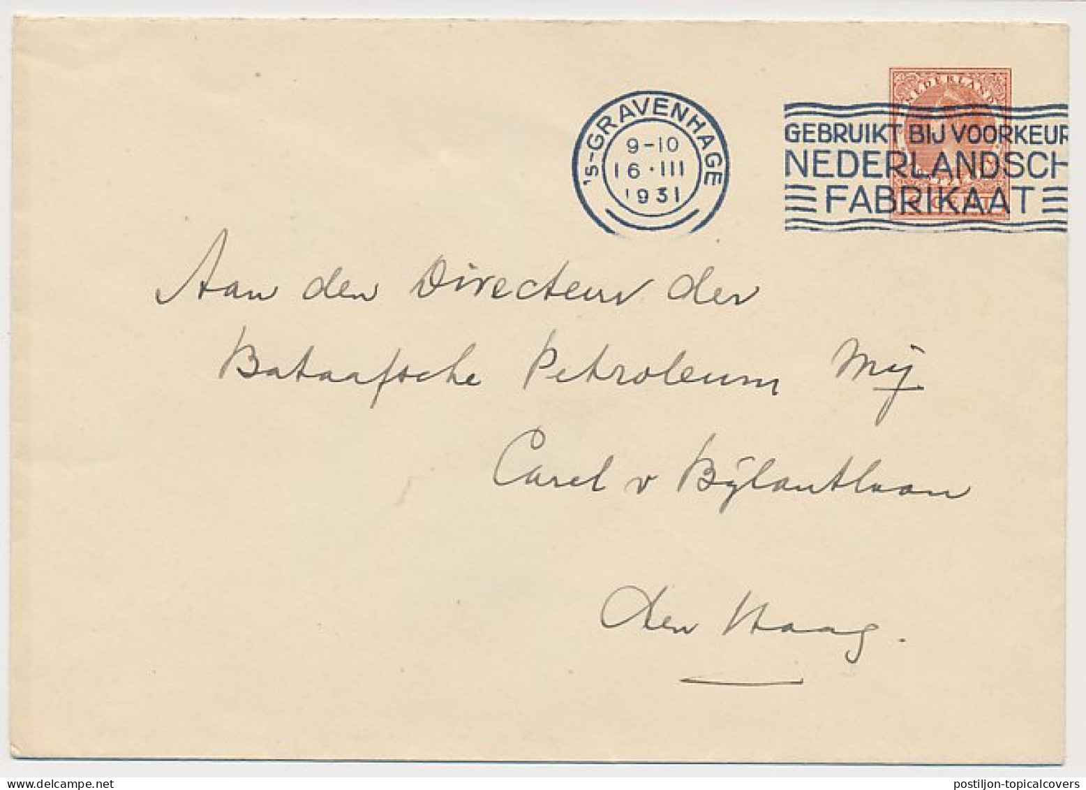 Envelop G. 23 A Locaal Te S Gravenhage 1931 - Postal Stationery
