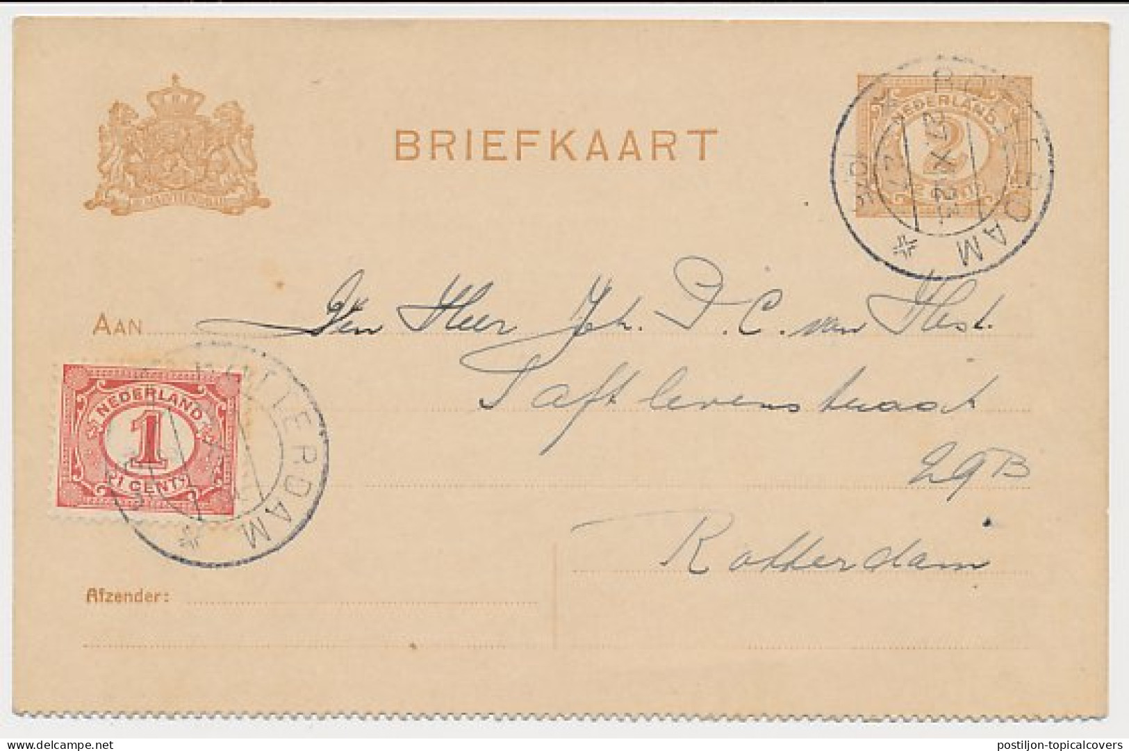 Briefkaart G. 88 B II / Bijfrankering Locaal Te Rotterdam 1935 - Postwaardestukken