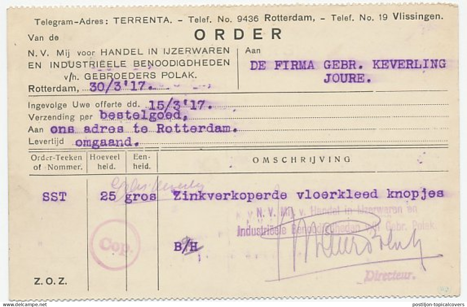 Perfin Verhoeven 221 - G.P.V. - Vlissingen 1917 - Sin Clasificación