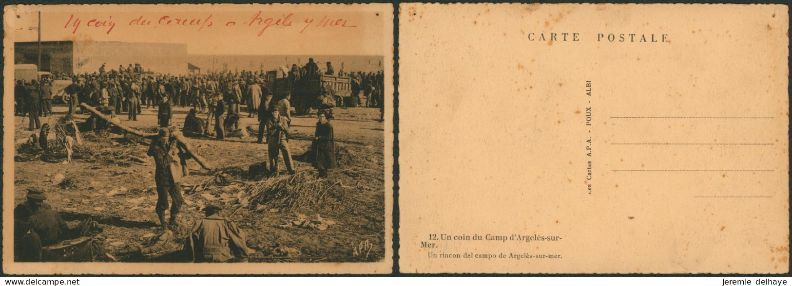 Carte Postale - Guerre D'Espagne : Un Coin Du Camp D'argelès-sur-mer (n°12, Trou De Punaise) - Autres & Non Classés
