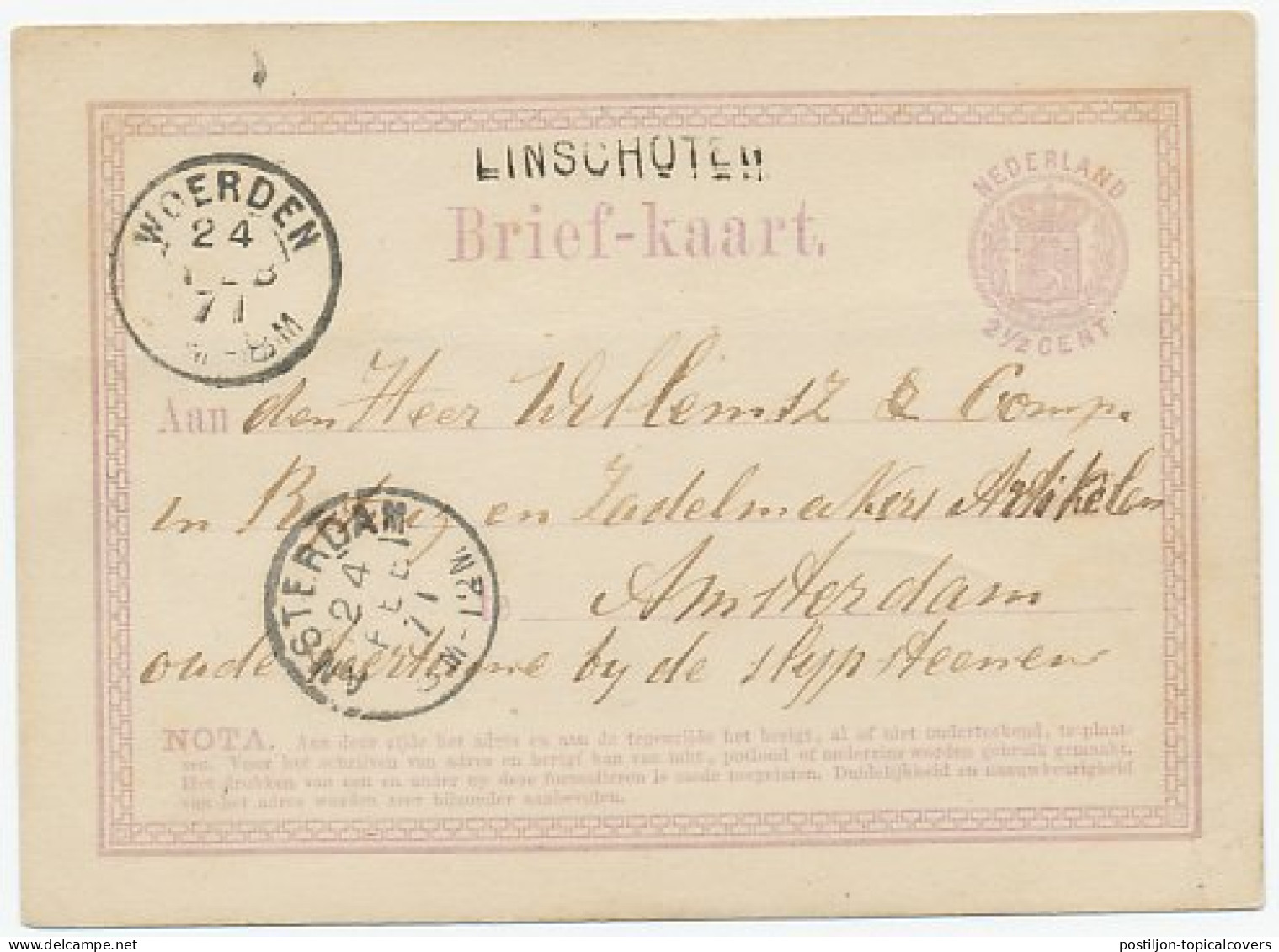 Naamstempel Linschoten 1871 - Cartas & Documentos