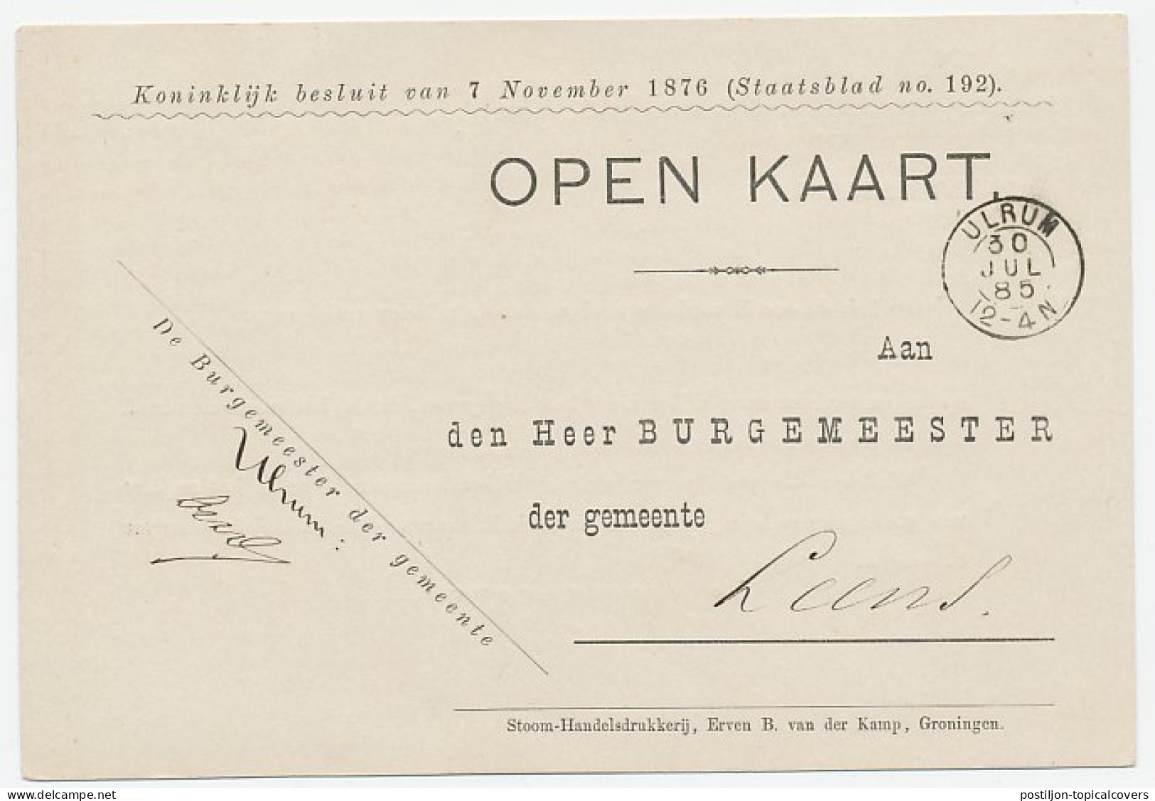 Kleinrondstempel Ulrum 1885 - Non Classés