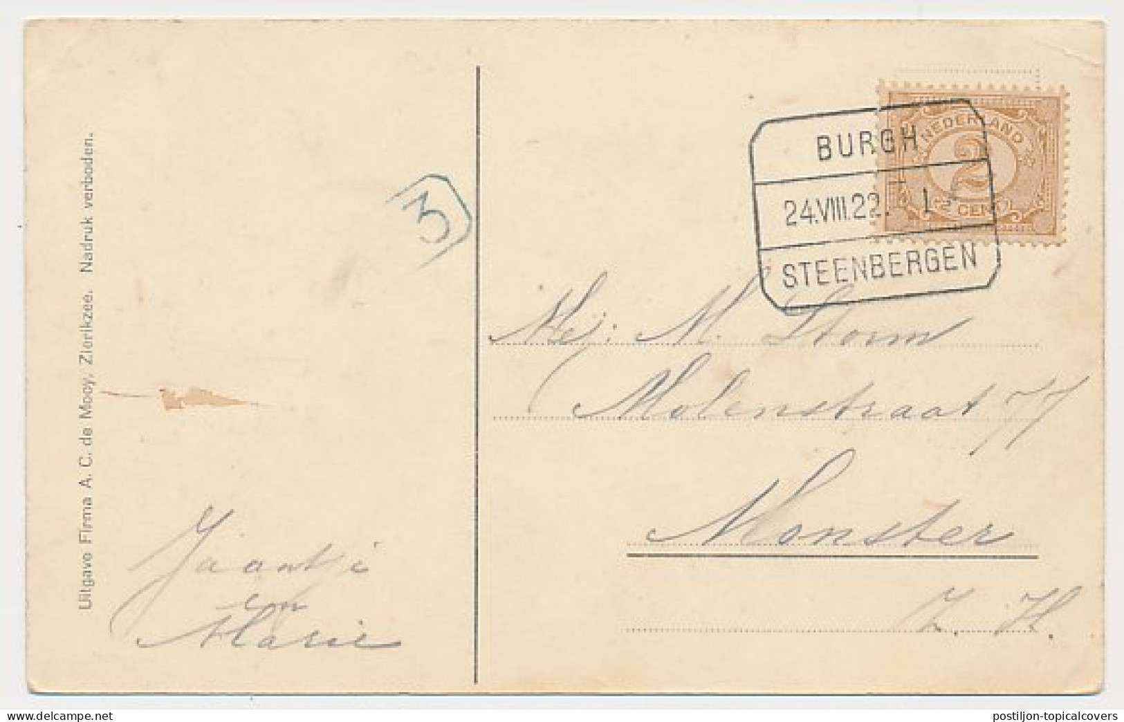 Treinblokstempel : Burgh - Steenbergen I 1922 ( Haamstede ) - Non Classés
