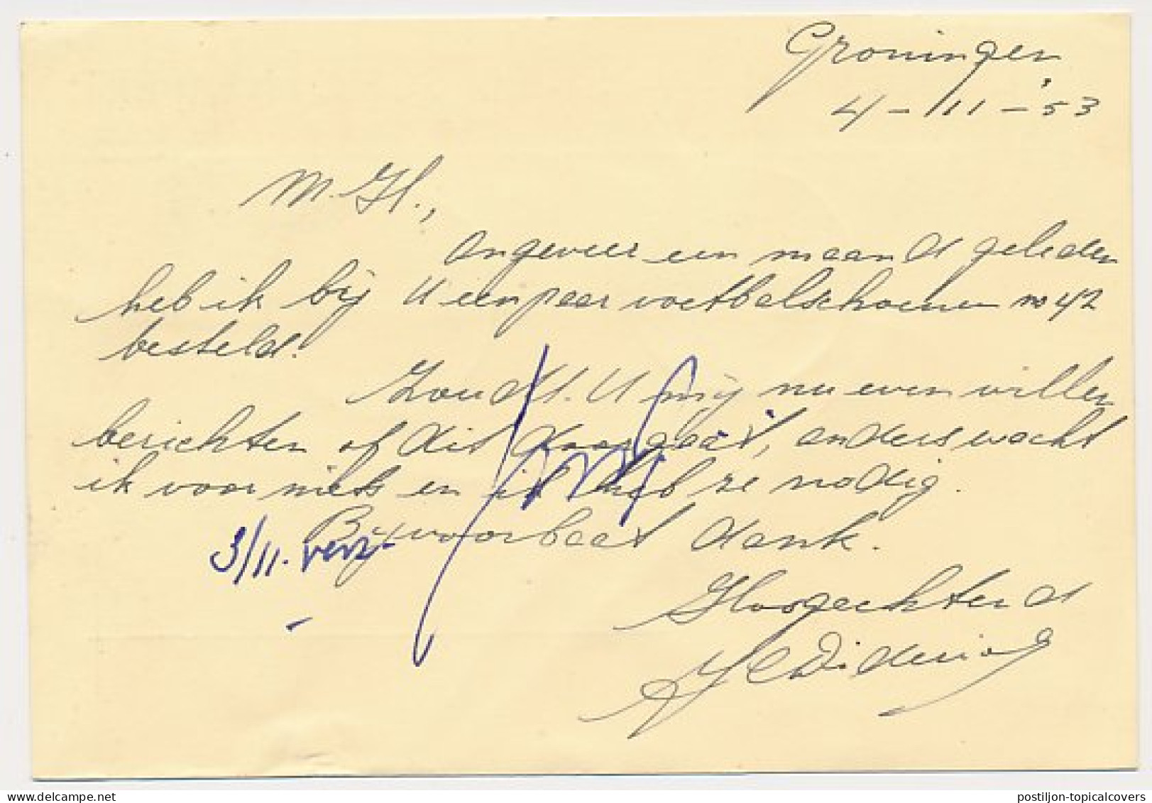 Firma Briefkaart Groningen 1953 - Voet- Schoenexpert - Ohne Zuordnung