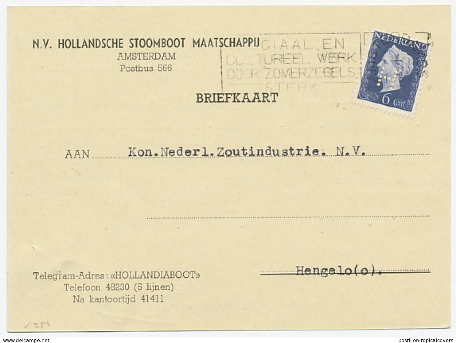 Perfin Verhoeven 243 - H - Amsterdam 1949 - Unclassified