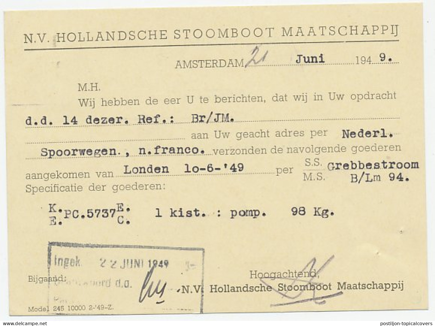 Perfin Verhoeven 243 - H - Amsterdam 1949 - Non Classés