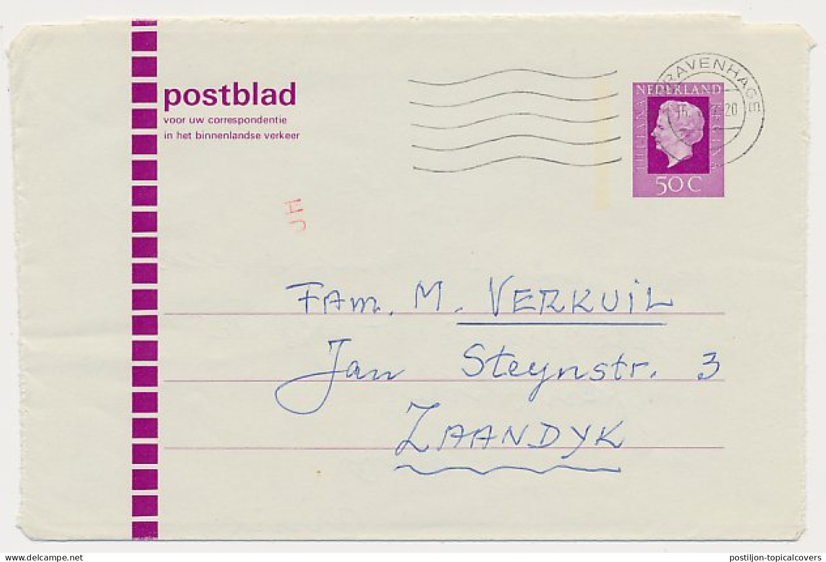 Postblad G. 24 Den Haag - Zaandijk 1977  - Interi Postali