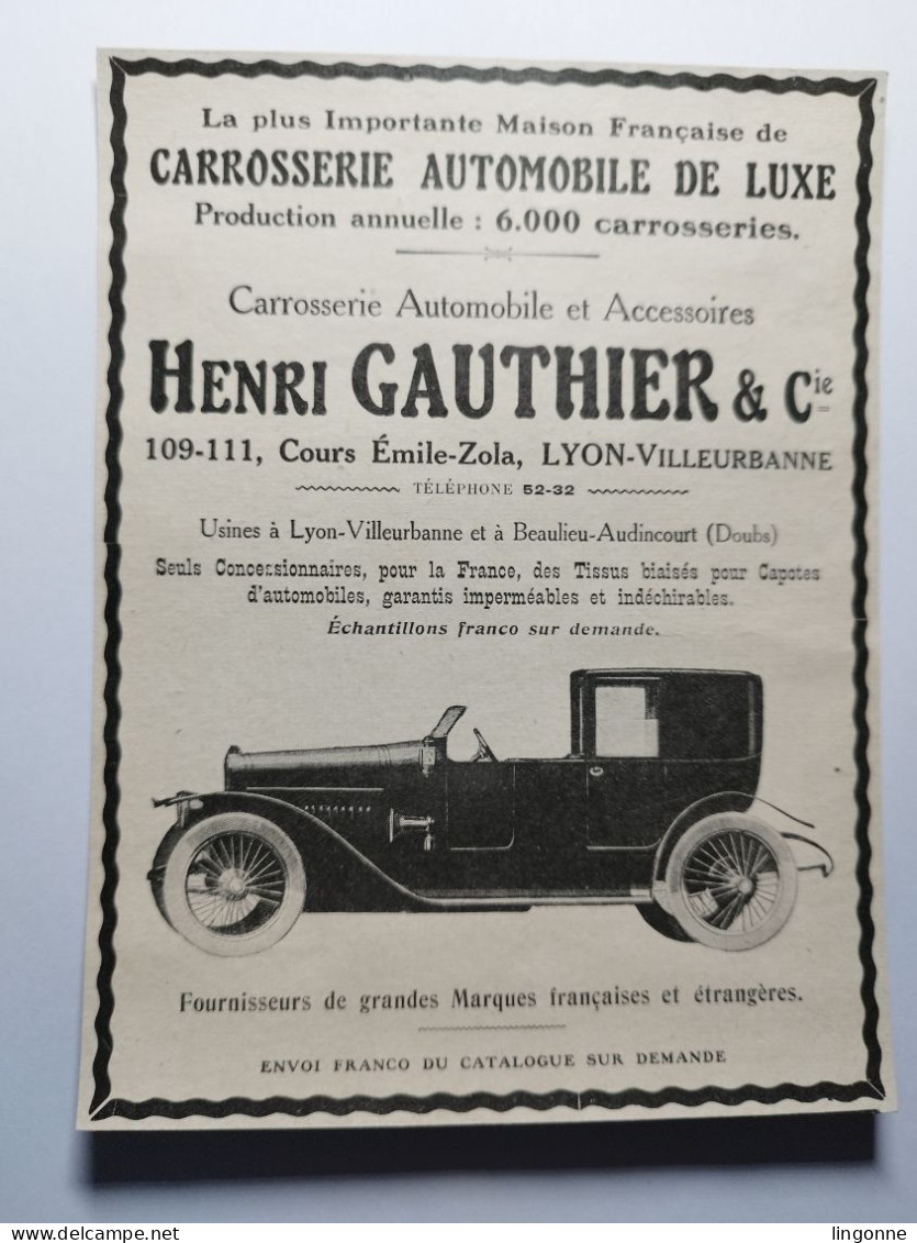 Cartonnage Publicitaire Henri GAUTHIER CARROSSERIE AUTOMOBILE DE LUXE  14 X 18 Cm Env - Advertising