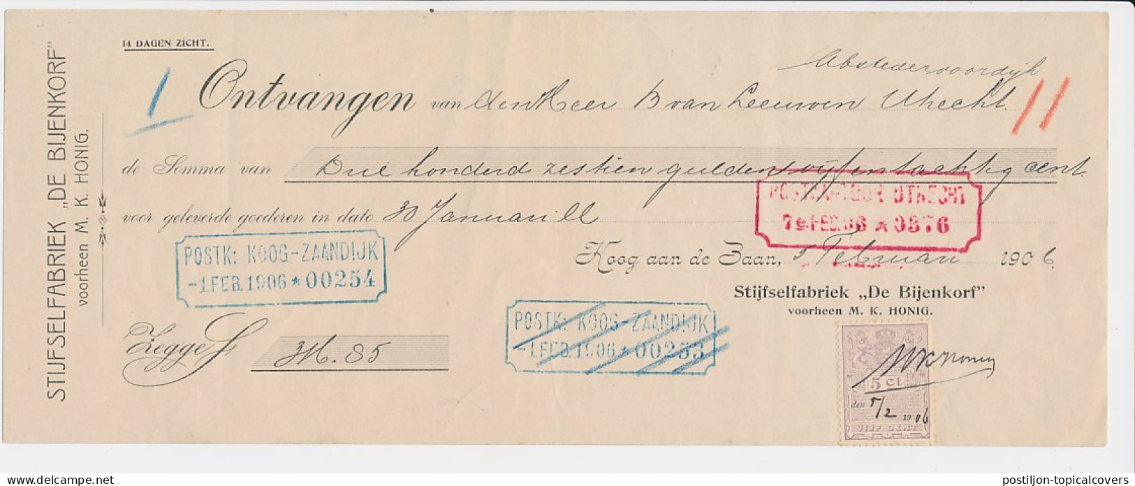 Koog Aan De Zaan - Utrecht 1906 - Kwitantie - Unclassified