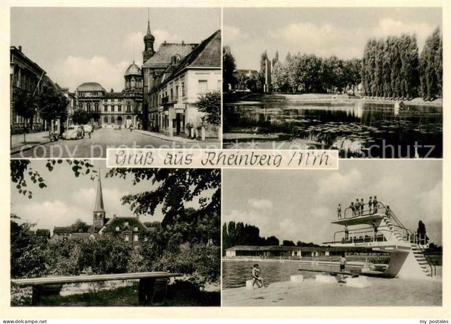 73852575 Rheinberg Strassenpartie Schwanenteich KIrche Schwimmbad  Rheinberg - Rheinsberg