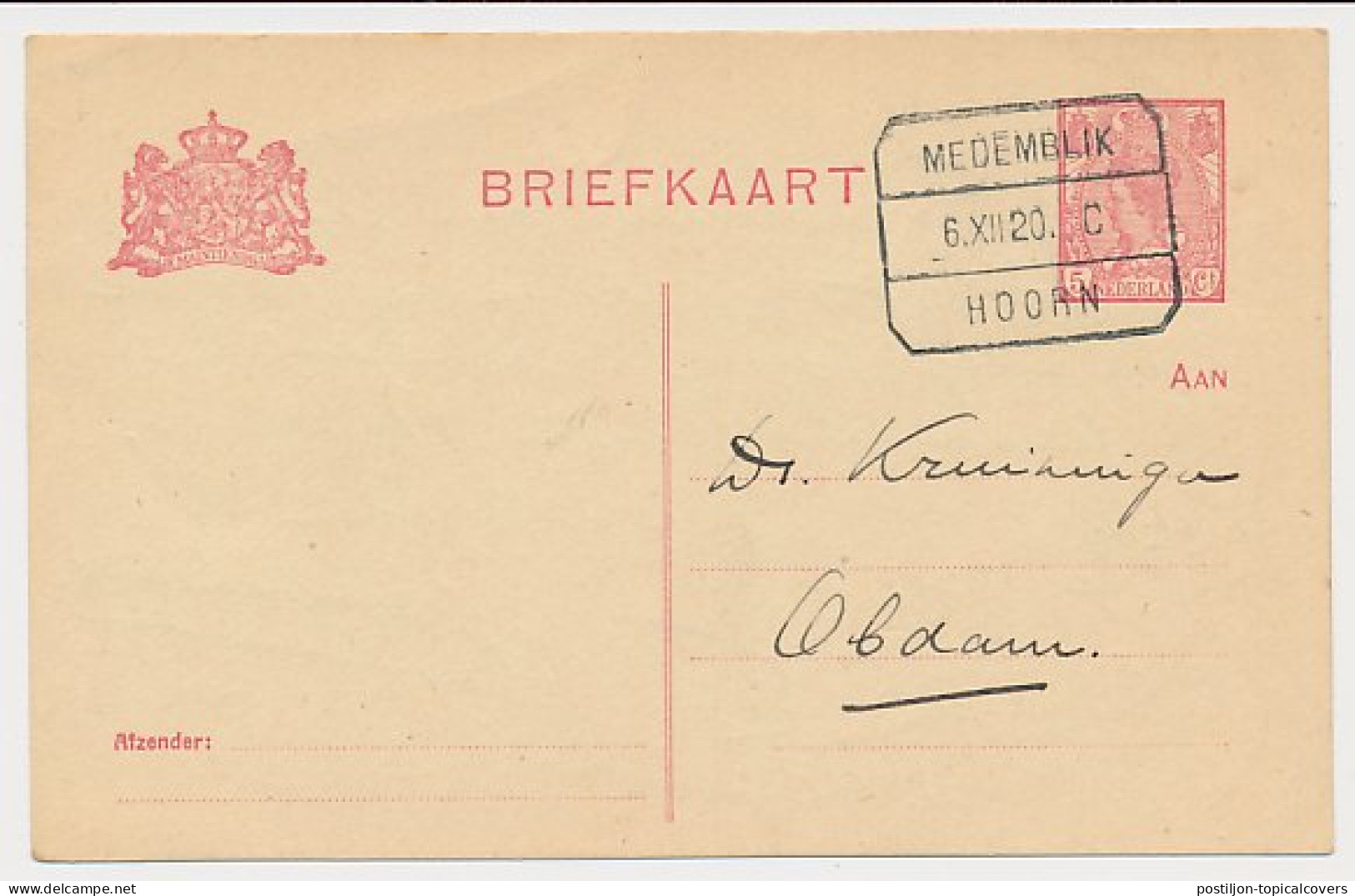 Treinblokstempel : Medemblik - Hoorn C 1920 ( Spanbroek ) - Zonder Classificatie