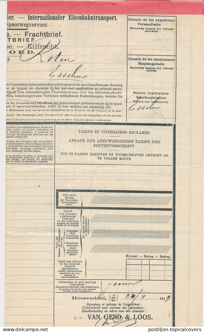 Vrachtbrief / Spoorwegzegel H.IJ.S.M. Roosendaal - Belgie 1919 - Non Classés