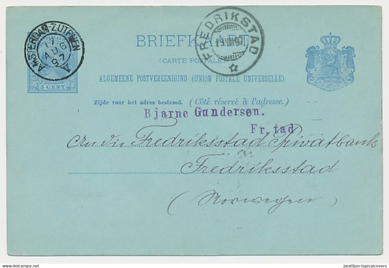 Trein Kleinrondstempel Amsterdam - Zutphen V 1897 - Lettres & Documents