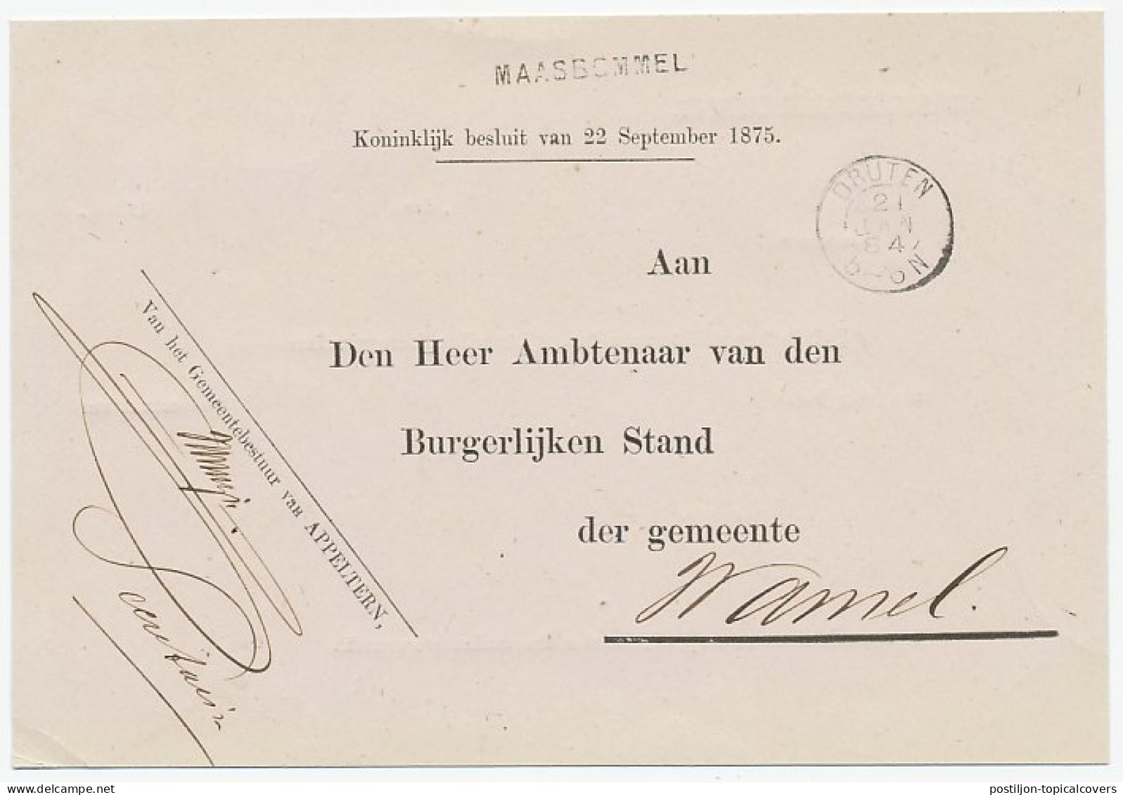 Naamstempel Maasbommel 1884 - Briefe U. Dokumente