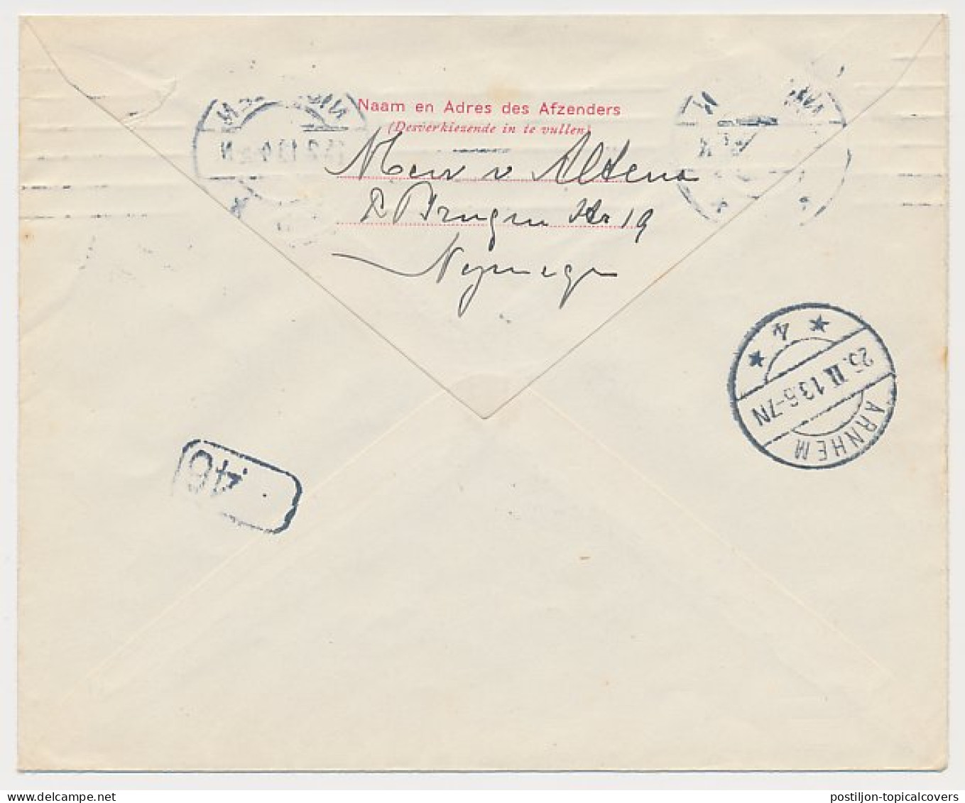 Envelop G. 18 A Nijmegen - Arnhem 1913 - Material Postal