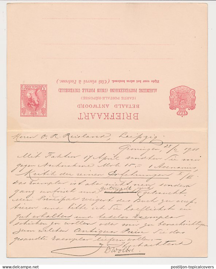 Briefkaart G. 54 B Groningen - Duitsland 1901 - Interi Postali