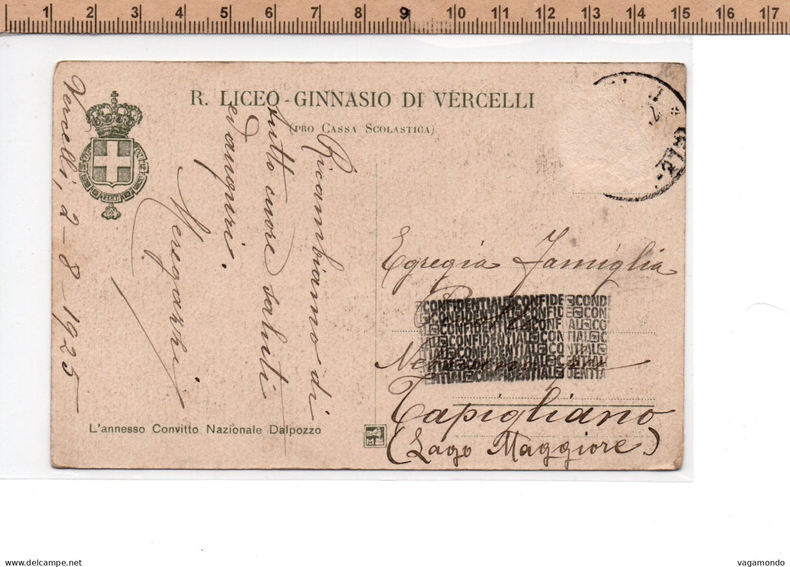 20499  VERCELLI R.LICEO GINNASIO CON ANNESSO CONVITTO NAZIONALE DALPOZZO 1925 - Vercelli