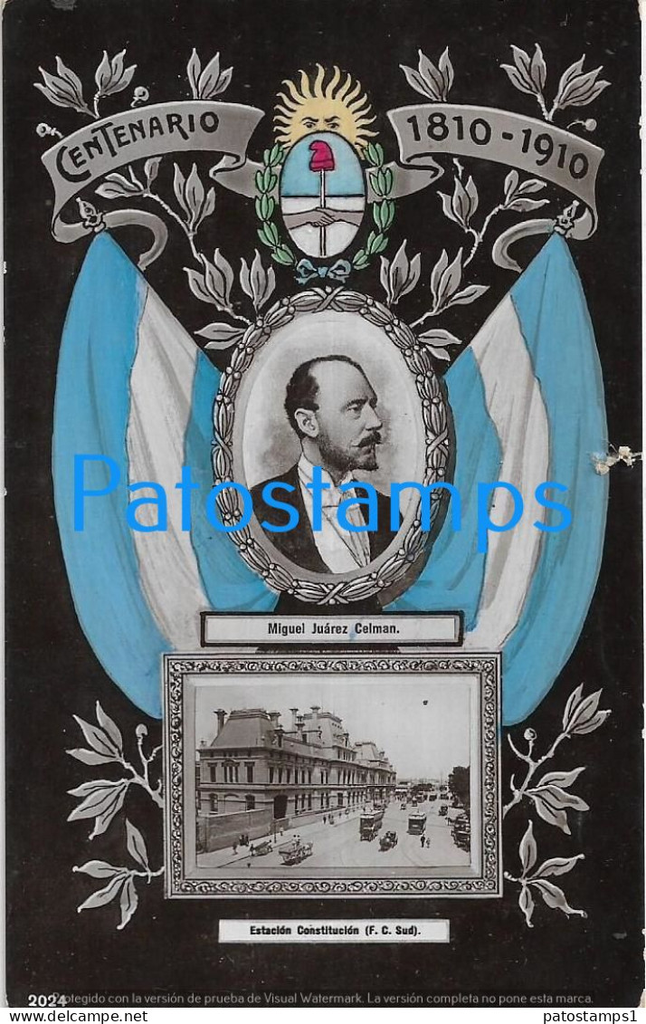 227720 ARGENTINA CENTENARY PATRIOTIC FLAG HERALDRY BS AS STATION TRAIN TREN PROCER M. J. CELMAN  POSTCARD - Argentine