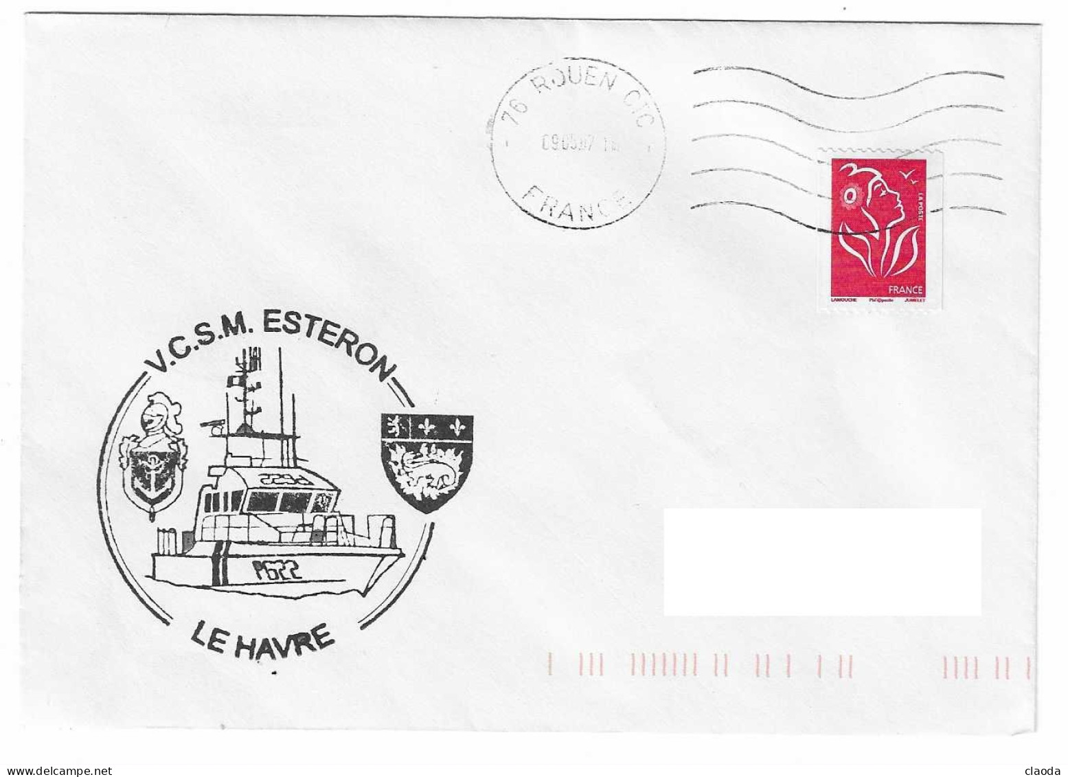 X326  -  GENDARMERIE MARITIME -  BRIGADE DE LE HAVRE  - VCSM ESTERON - Correo Naval