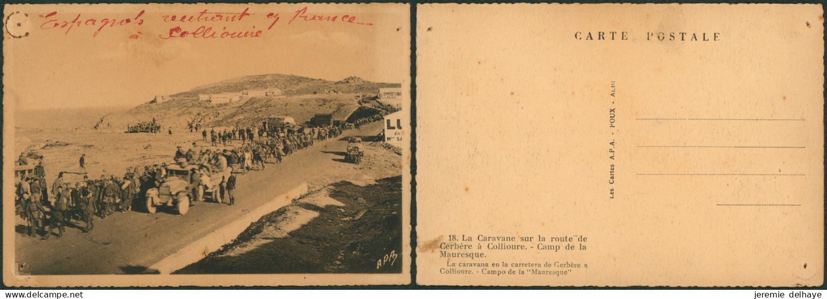 Carte Postale - Guerre D'Espagne : Caravane Sur La Route De Cerbère (n°18, Trou De Punaise) - Autres & Non Classés