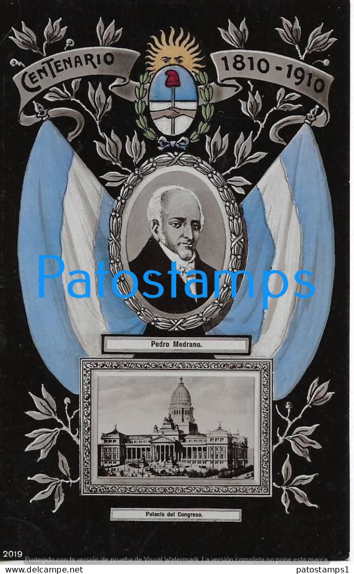 227721 ARGENTINA CENTENARY PATRIOTIC FLAG HERALDRY BS AS PALACIO DEL CONGRESO PROCER PEDRO MEDRANO POSTCARD - Argentina