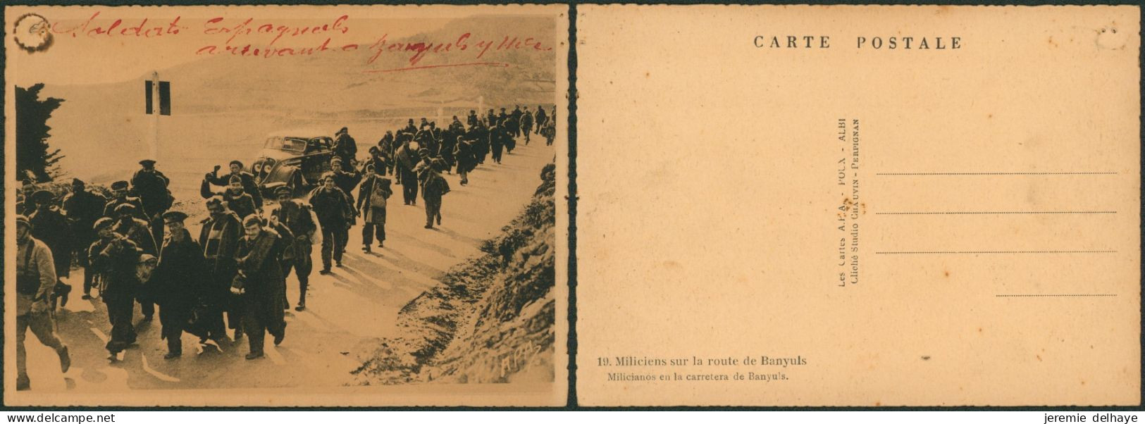 Carte Postale - Guerre D'Espagne : Miliciens Sur La Route De Banyuls (n°19, Trou De Punaise) - Autres & Non Classés