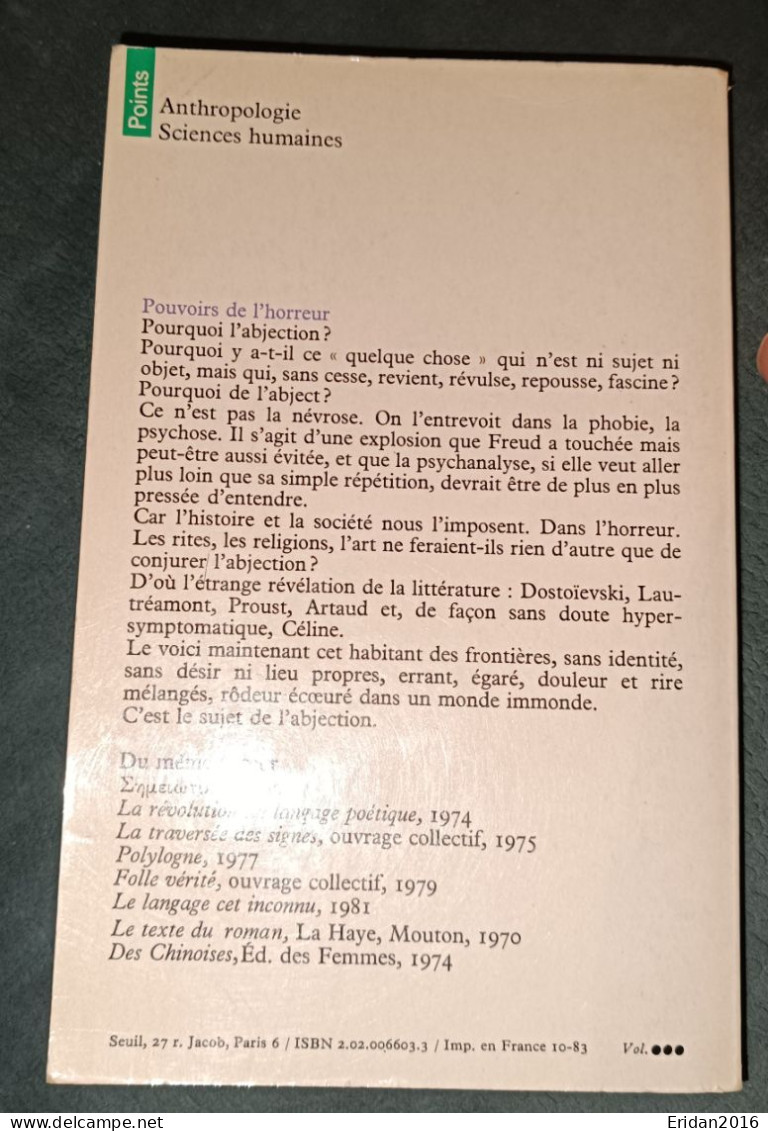 Pouvoirs De L'Horreur : Julia Kristeva  :  FORMAT POCHE - Sociologia