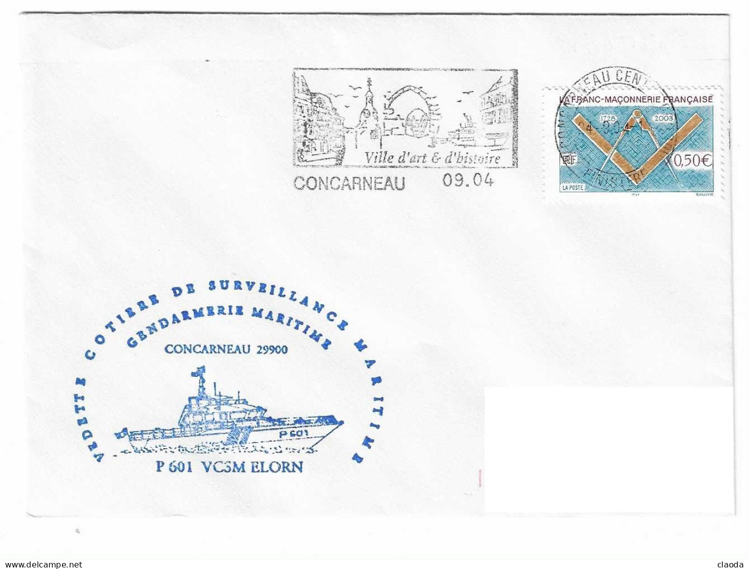 X327  -  GENDARMERIE MARITIME -  BRIGADE DE CONCARNEAU  - VCSM ELORN - Correo Naval