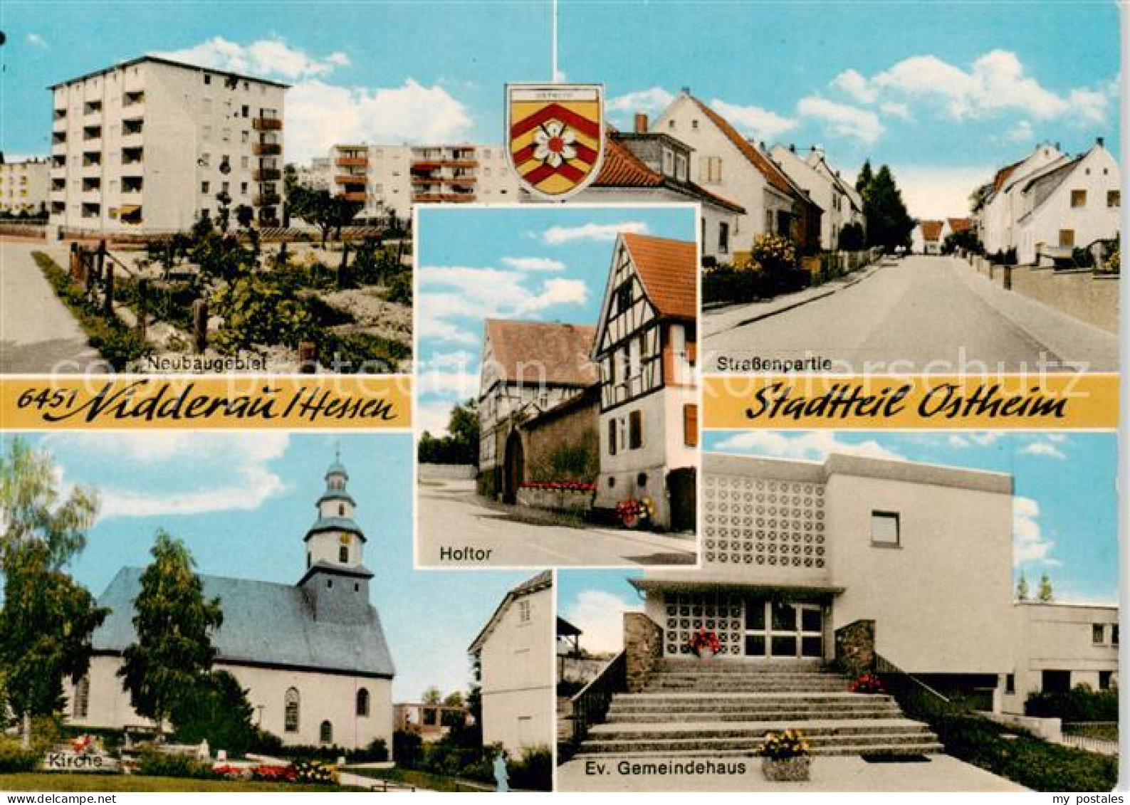 73852495 Nidderau Hessen OT Ostheim Neubaugebiet Strassenpartie Kirche Ev Gemein - Nidderau