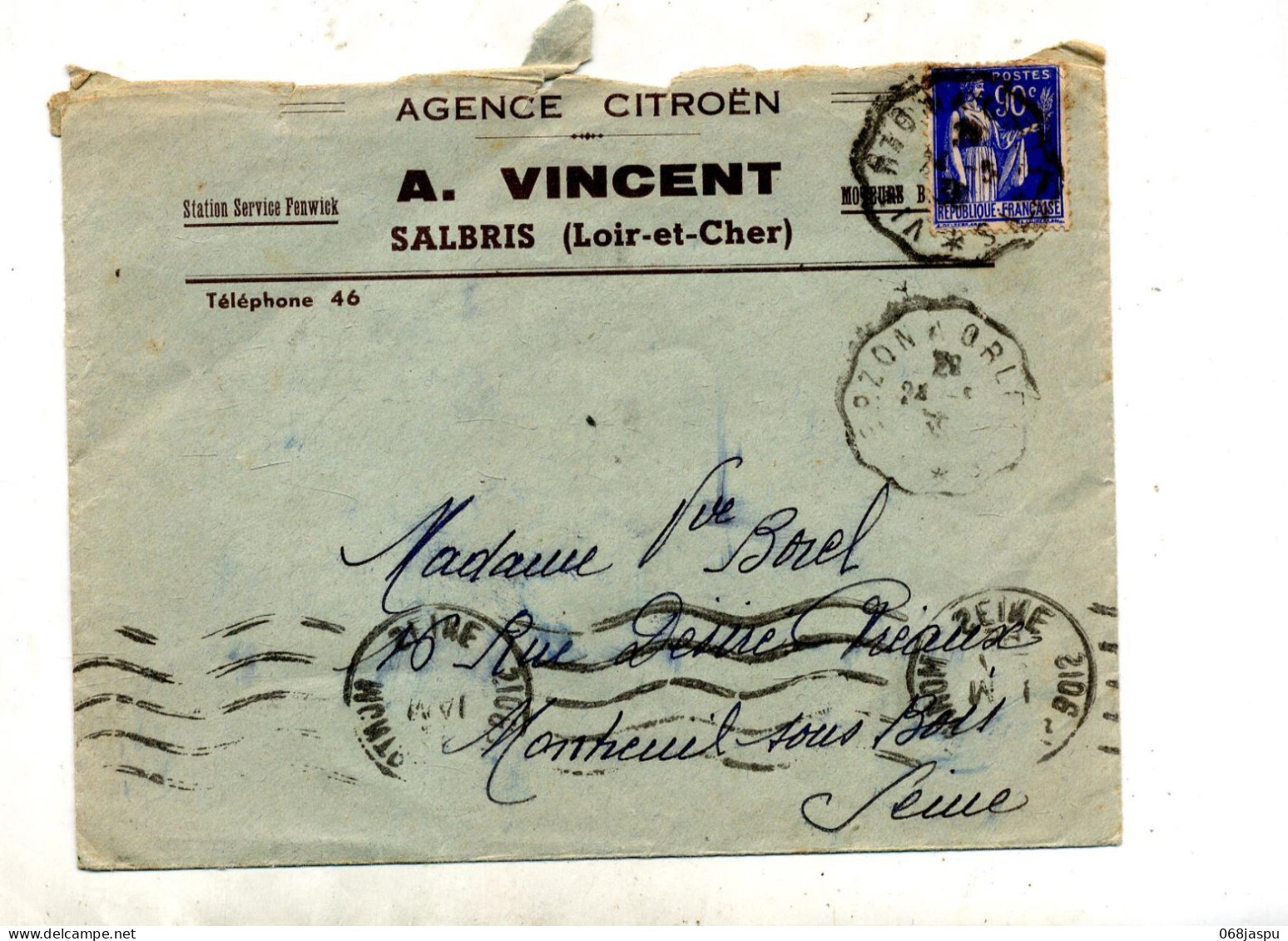 Lettre Cachet Vierzon à Orleans  Flamme  Envers  Entete Agence Citroen - Manual Postmarks