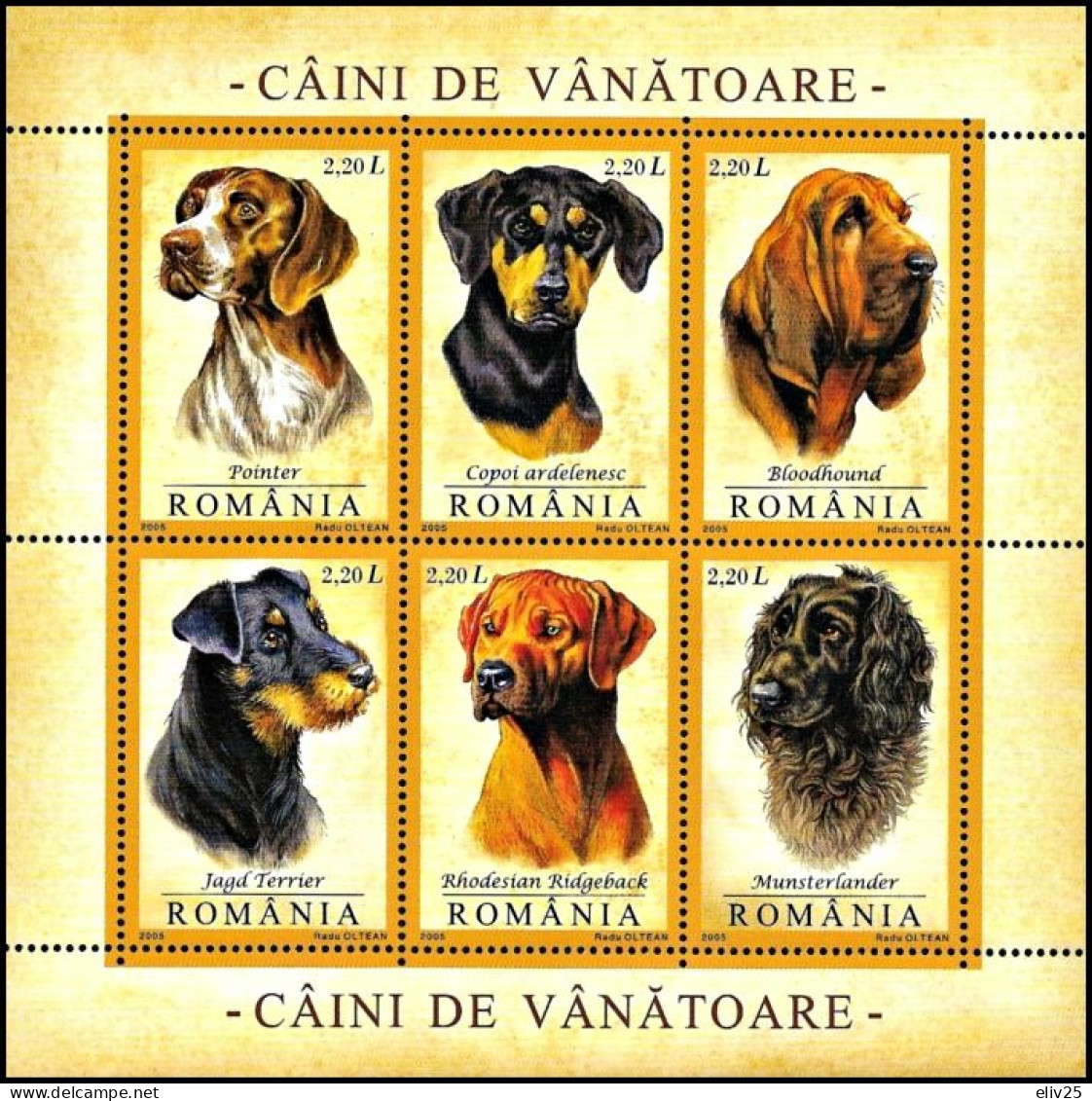 Romania 2005, Hunting Dogs - S/s MNH - Cani