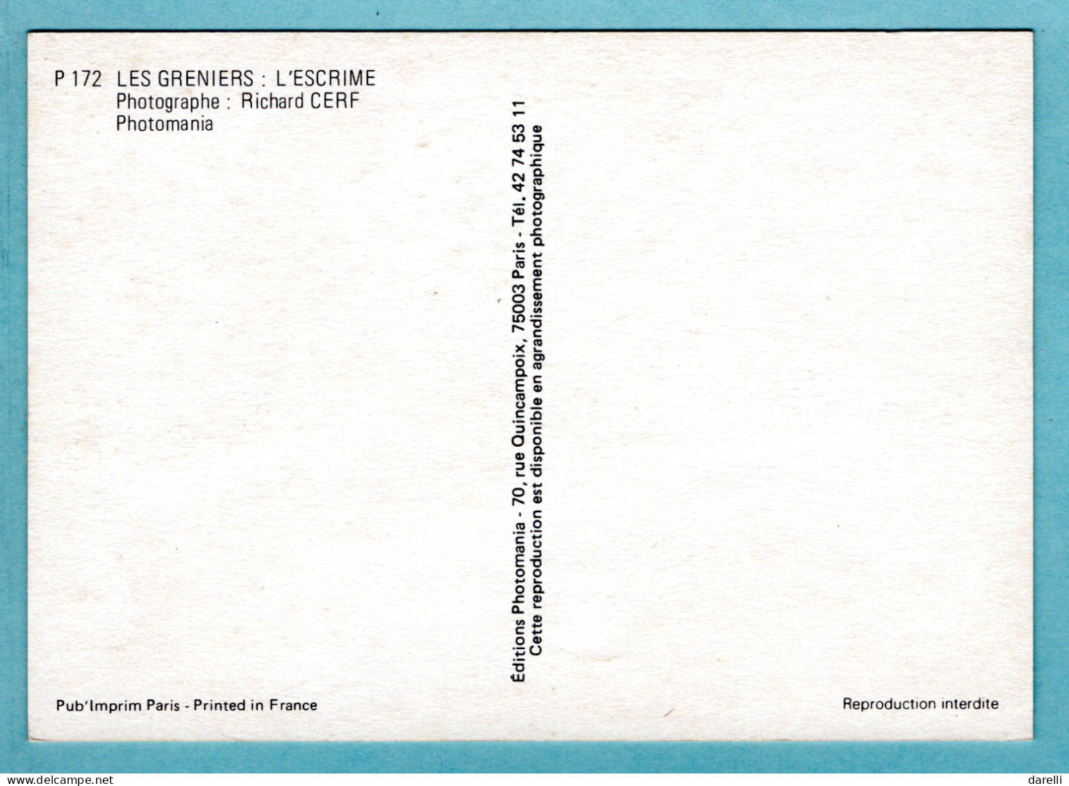 CP Illustrateurs - Les Greniers : L'escrime - Photographe Richard Cerf - Photomania - Other & Unclassified